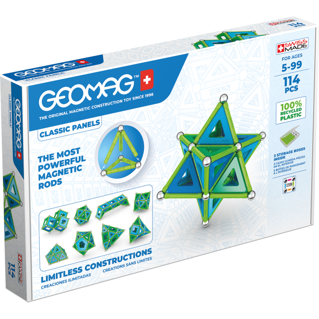 Set de construcie magnetic Geomag, Green Line Classic Panel, 114 piese - 4AKGEOM-473