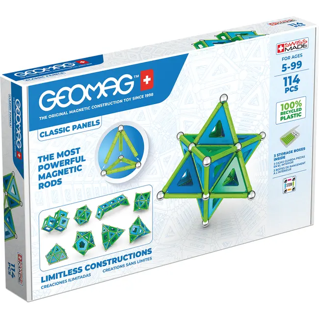 Set de construcie magnetic Geomag, Green Line Classic Panel, 114 piese - 4AKGEOM-473