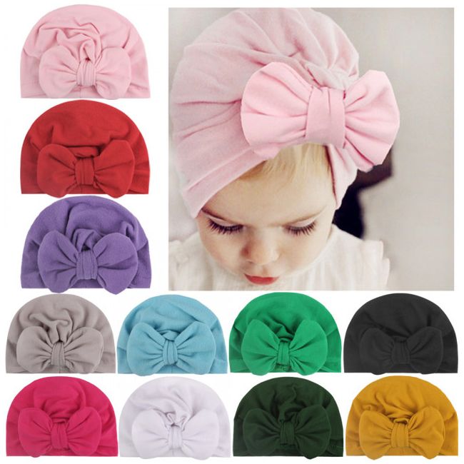 Caciulita tip turban cu fundita MDX-1715.3-6 luni (Marimea 18 incaltaminte)-Gri