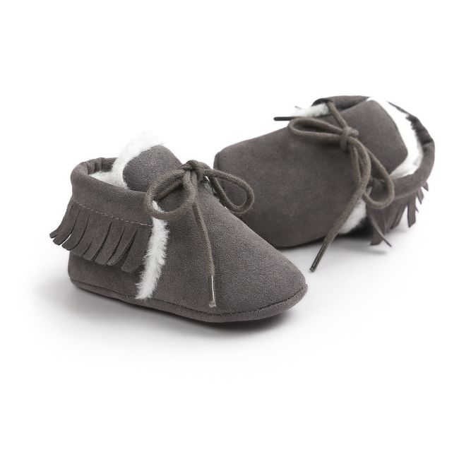 Pantofiori gri inchis imblaniti cu franjuri LIYM54-5-p01