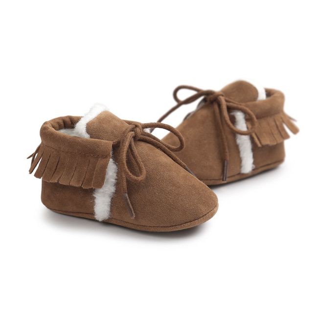 Pantofiori maro imblaniti cu franjuri LIYM54-3-p19