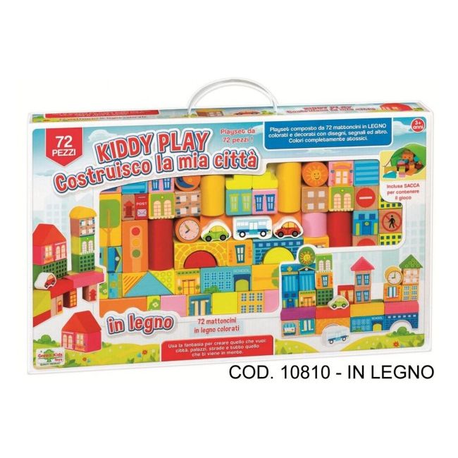 Set constructie Orasul meu din lemn RS Toys 72 piese cu desene - SOLRS10810