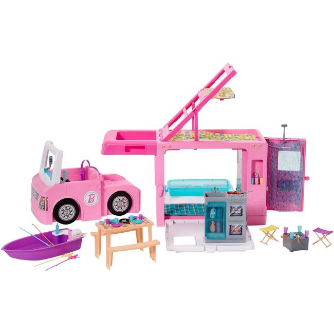 BARBIE 3IN1 RULOTA DE VIS SUPER ACCESORIZATA CU 60 DE PIESE VIVMTGHL93