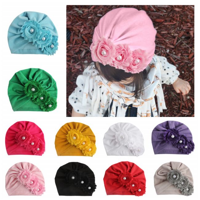 Caciulita tip turban cu floricele cu perlute MDx-19057-CT4
