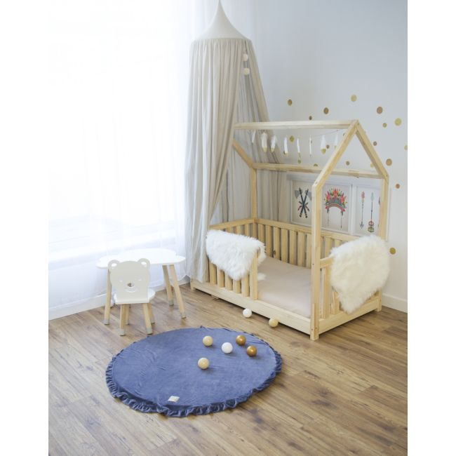 Saltea Rotunda Pentru Joaca Din Spuma, Catifea Blue Cu Volanas, Diametru 100 Cm Pjbmata023