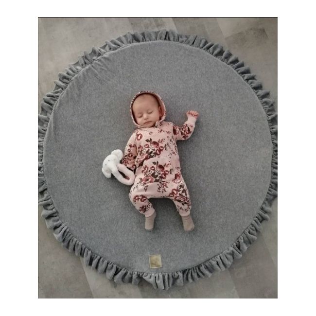 Saltea Rotunda Pentru Joaca Din Spuma, Catifea Gri Cu Volanas, Diametru 100 Cm Pjbmata022