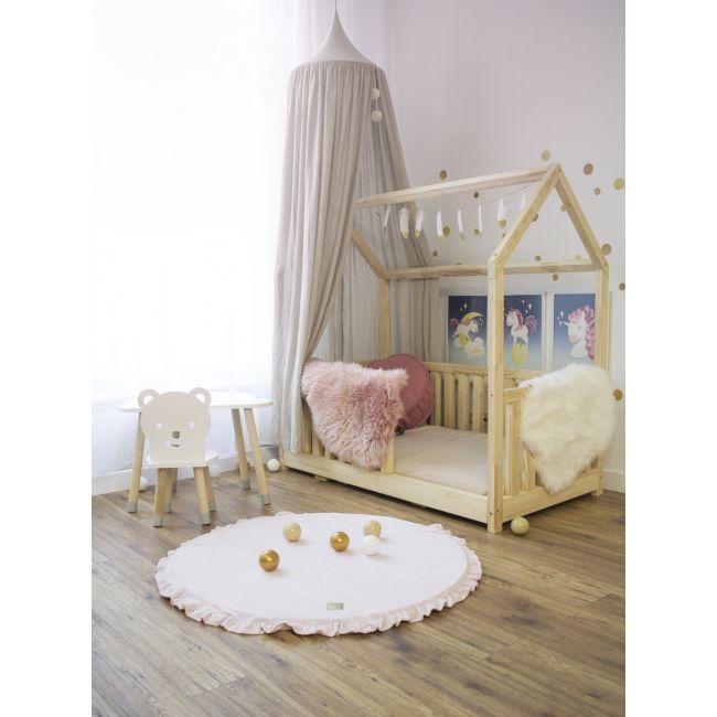 Saltea Rotunda Pentru Joaca Din Spuma, Catifea Roz Cu Volanas, Diametru 100 Cm Pjbmata013