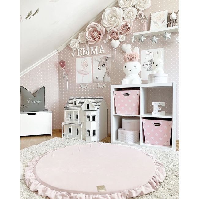 Saltea Rotunda Pentru Joaca Din Spuma, Catifea Roz Cu Volanas, Diametru 100 Cm Pjbmata013