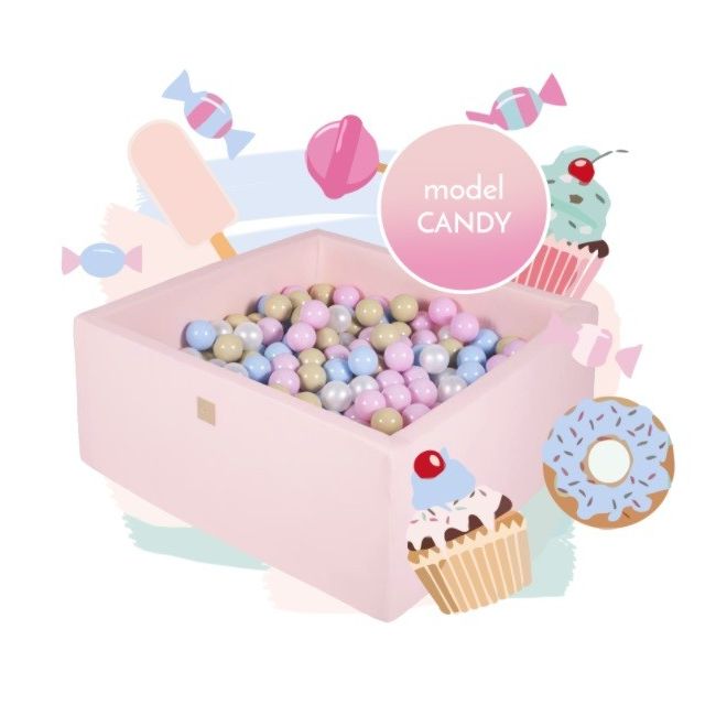 Piscina Uscata Cu 300 De Bile (babyblue, Bej, Alb Perlat, Roz Pastel) Meowbaby  , Candy, 90x90x40 Cm, Roz Pjbzkcandy001