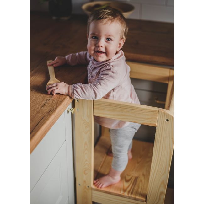 Inaltator Learning Tower Ajustabil, Ajutor De Bucatarie Meowbaby  , Lemn Natur Pjbkh01002