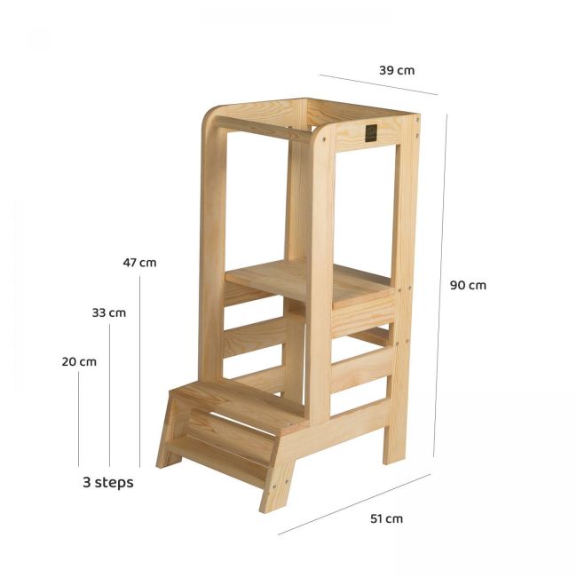 Inaltator Learning Tower Ajustabil, Ajutor De Bucatarie Meowbaby  , Lemn Natur Pjbkh01002