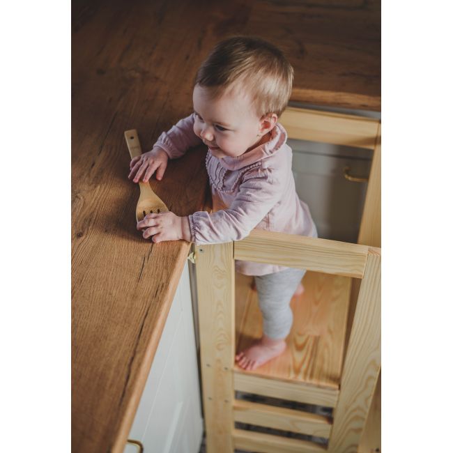 Inaltator Learning Tower Ajustabil, Ajutor De Bucatarie Meowbaby  , Lemn Natur Pjbkh01002