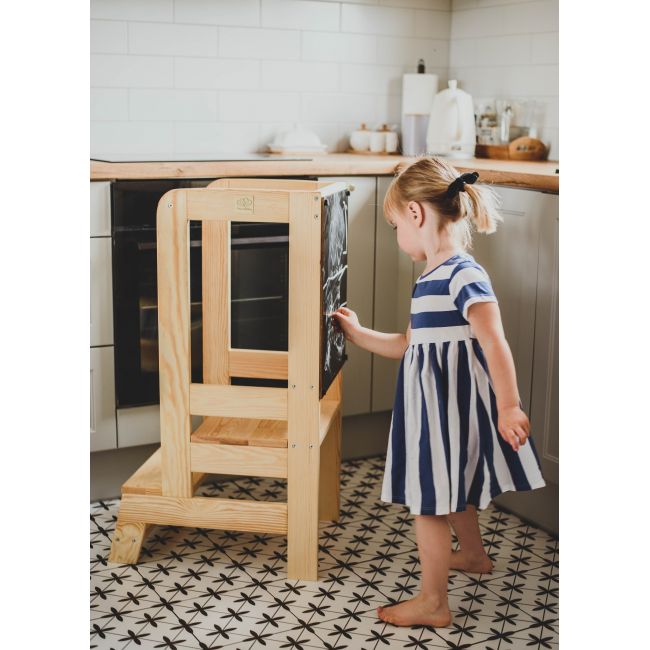 Inaltator Learning Tower Ajustabil Cu Tabla De Scris, Ajutor De Bucatarie Meowbaby  , Lemn Natur Pjbkh02001