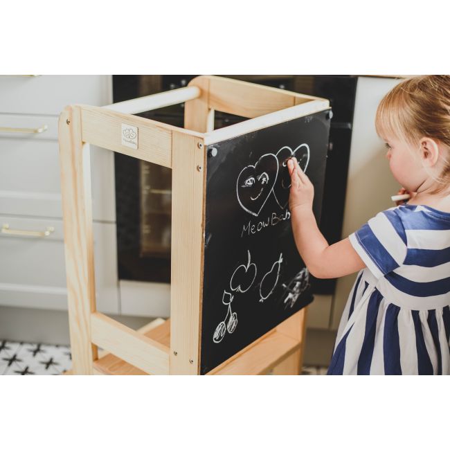 Inaltator Learning Tower Ajustabil Cu Tabla De Scris, Ajutor De Bucatarie Meowbaby  , Lemn Natur Pjbkh02001