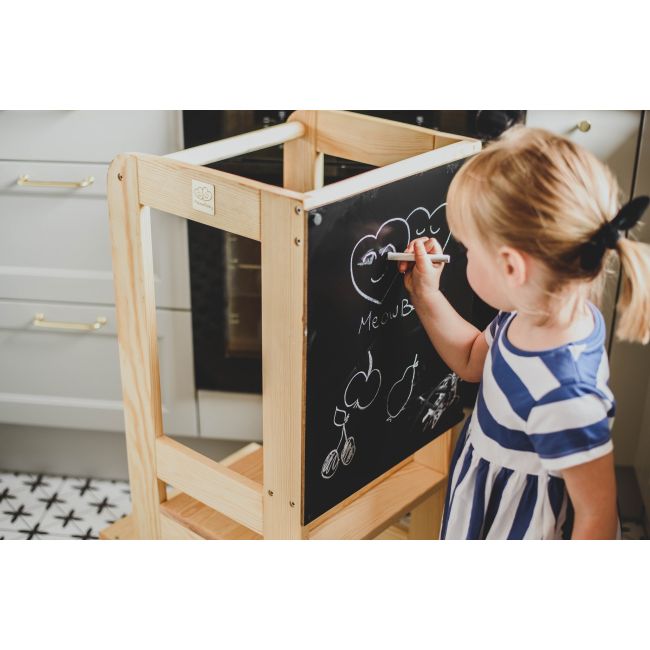 Inaltator Learning Tower Ajustabil Cu Tabla De Scris, Ajutor De Bucatarie Meowbaby  , Lemn Natur Pjbkh02001