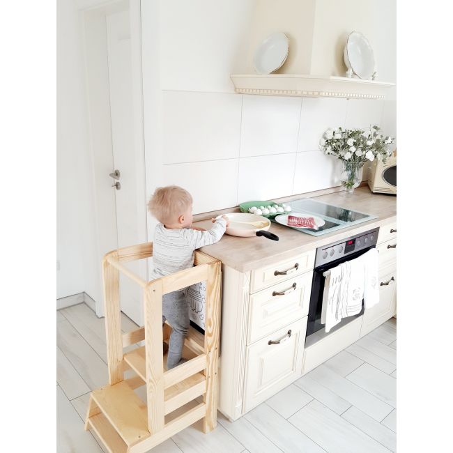 Inaltator Learning Tower Ajustabil Cu Tabla De Scris, Ajutor De Bucatarie Meowbaby  , Lemn Natur Pjbkh02001