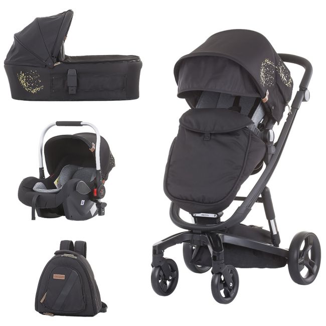 Carucior chipolino electra 3 in 1 gold cu cadru negru hubkkel0212bgd