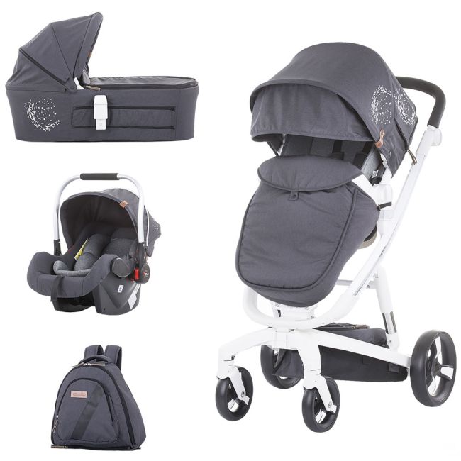 Carucior chipolino electra 3 in 1 silver cu cadru alb hubkkel0211wsl