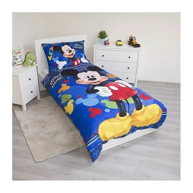 Set lenjerie pat copii Mickey Mouse 140x200 + 70x90 SunCity JFK018392 BBJJFK018392_Albastru