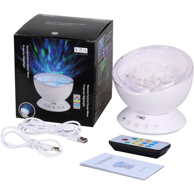 Lampa de veghe cu proiector si sunete Ocean Wave Bambinice BN022 BBJBN022_Alb