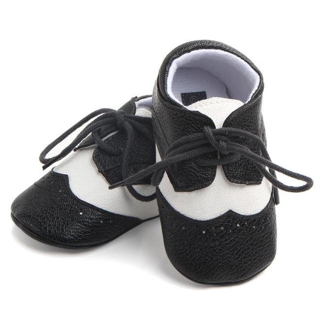 Pantofiori eleganti baieteti alb cu negru 3-6 luni - IDD0772-1-r1.3-6 luni