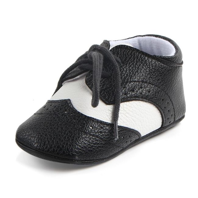Pantofiori eleganti baieteti alb cu negru 3-6 luni - IDD0772-1-r1.3-6 luni