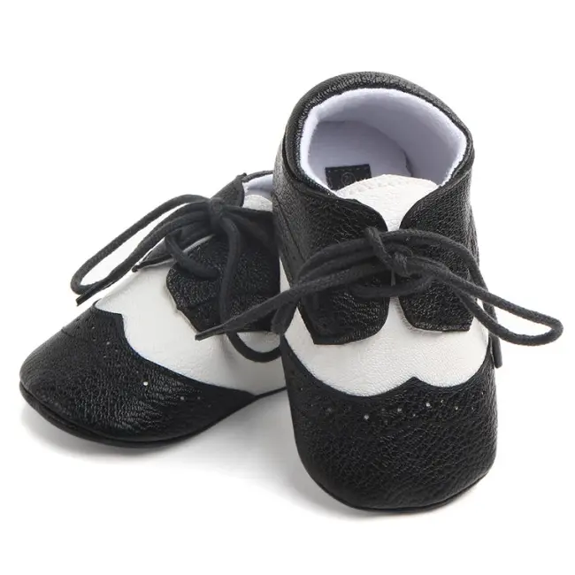 Pantofiori eleganti baieteti alb cu negru ch0772-1-va7
