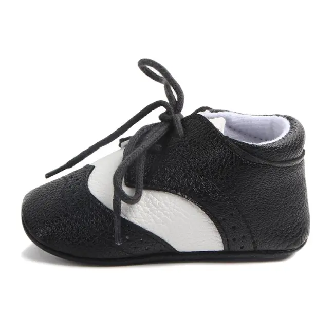 Pantofiori eleganti baieteti alb cu negru ch0772-1-va7