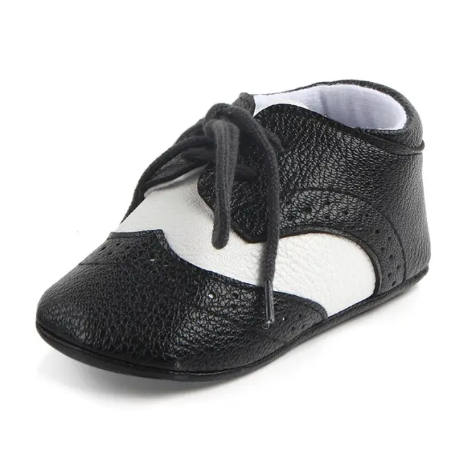 Pantofiori eleganti baieteti alb cu negru ch0772-1-va7