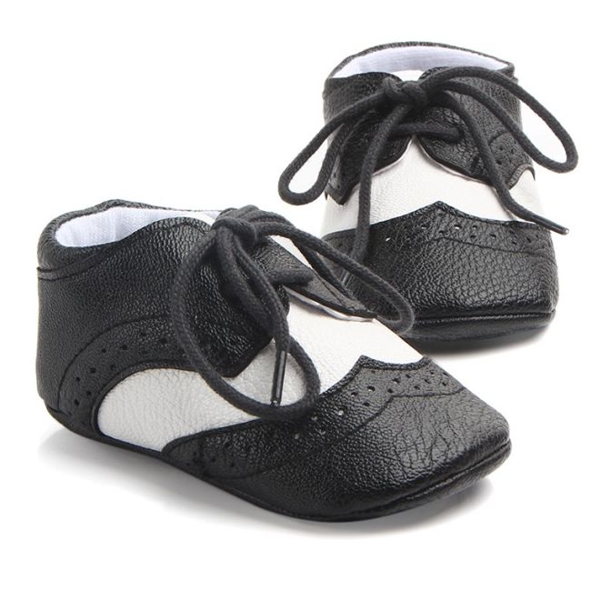 Pantofiori eleganti baieteti alb cu negru 6-9 luni - IDD0772-1-r1.6-9 luni