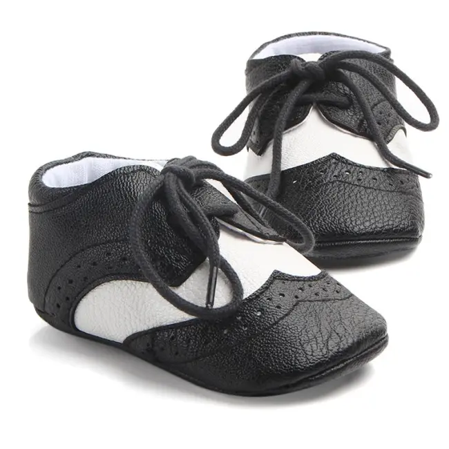 Pantofiori eleganti baieteti alb cu negru ch0772-1-va7