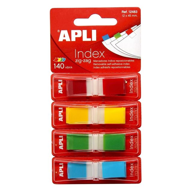 Index Apli ,autoadeziv zig-zag,  12 x 45 mm, 4 culori mate (rosu, galben, verde, albastru) - BPTCAL012483