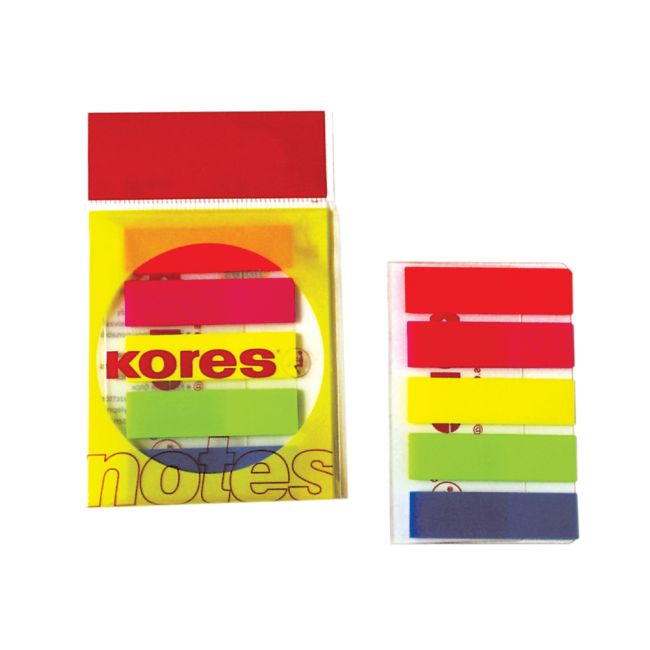 Index Kores, autoadeziv, plastic,  12 x 45 mm, 5 culori x 25 file/culoare - BPTCKS00010