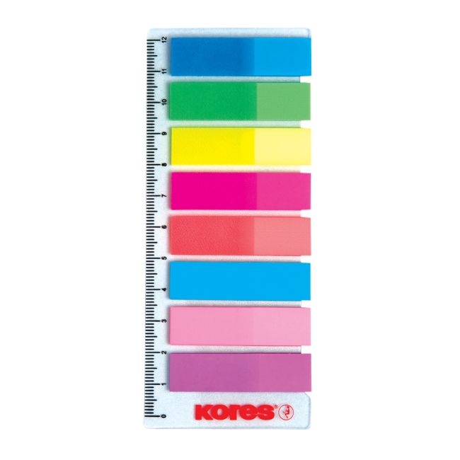Index Kores, autoadeziv, plastic,  12 x 45 mm, 8 culori x 25 file/culoare - BPTCKS00011