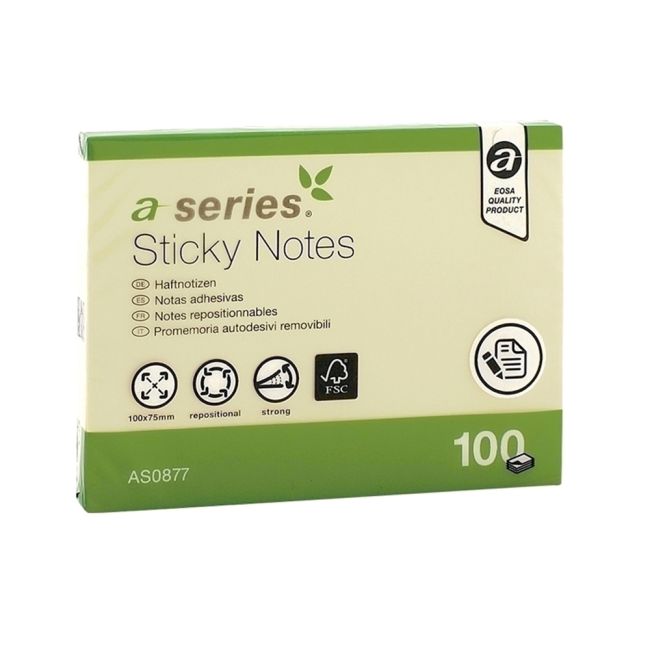 Notite adezive, A-Series, 100 x 75 mm, galben, 100 file - BPTCAY000803