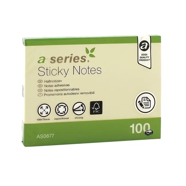 Notite adezive, A-Series, 100 x 75 mm, galben, 100 file - BPTCAY000803
