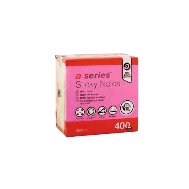 Notite adezive, A-Series, 75 x 75 mm, 400 file, 4 culori - BPTCAY000806