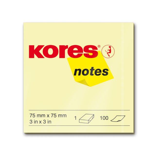 Notite adezive, Kores, 75 x 75 mm, galben, 100 file - BPTCKS878075
