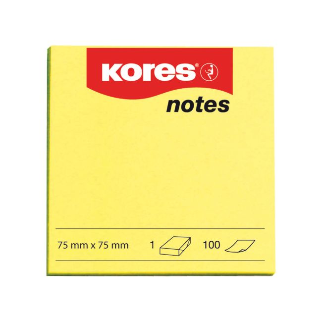 Notite adezive, Kores, 75 x 75 mm, galben neon, 100 file - BPTCKS879043