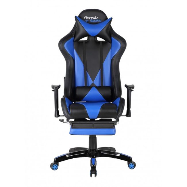 Scaun gaming gn90 suzuka, suport lombar, perna tetiera, cotiere reglabile, rotativ, mecanism multiblock, 150 kg, negru/albastru drm4281