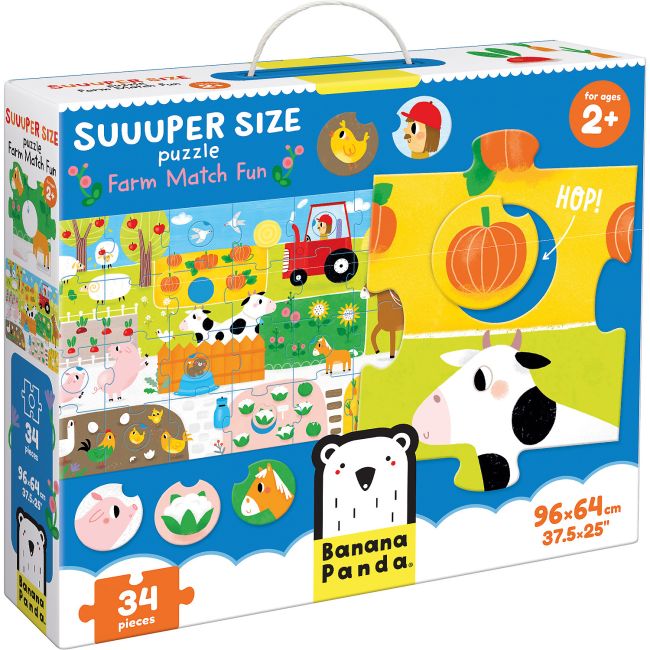 Puzzle Suuper mare Potriveste Animalele de la Ferma, 34 piese, 96x64cm Banana Panda BP49108 BBJBP49108_Initiala