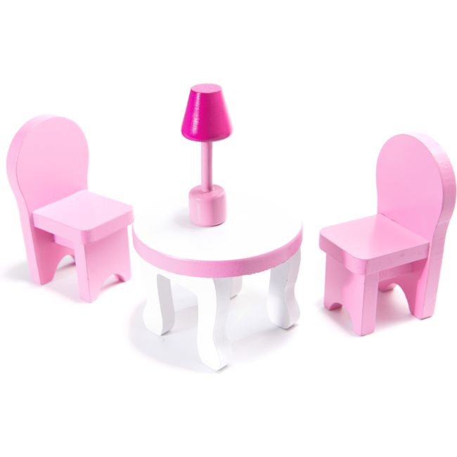 Casa papusi din lemn cu 3 etaje, 9 piese de mobilier si iluminare LED Ikonka IK17567 BBJIK17567_Initiala