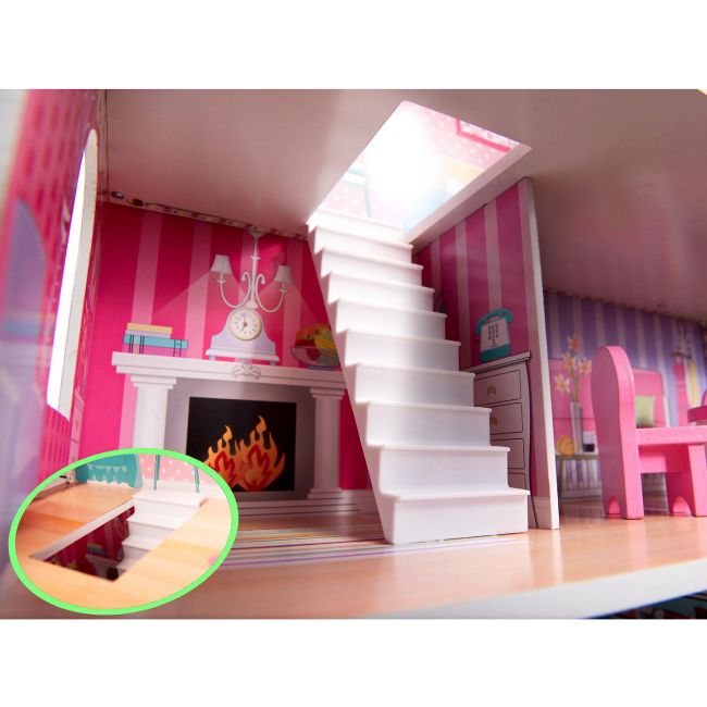 Casa papusi din lemn cu 3 etaje, 9 piese de mobilier si iluminare LED Ikonka IK17567 BBJIK17567_Initiala