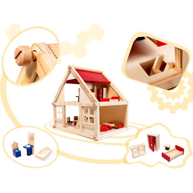 Casuta de papusi din lemn cu accesorii 40cm Ikonka IK17568 BBJIK17568_Initiala