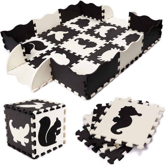 Covor puzzle cu laterale 25 piese Ikonka IK17566 BBJIK17566_Negru/Gri/Bej