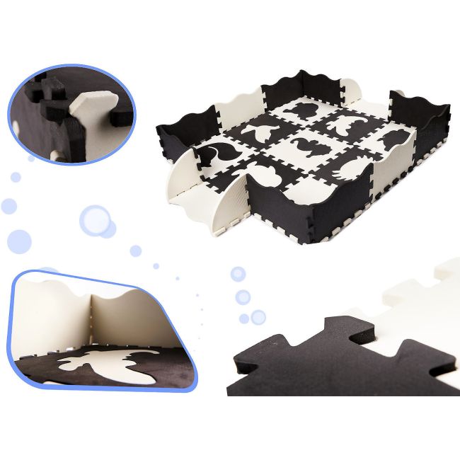 Covor puzzle cu laterale 25 piese Ikonka IK17566 BBJIK17566_Negru/Gri/Bej
