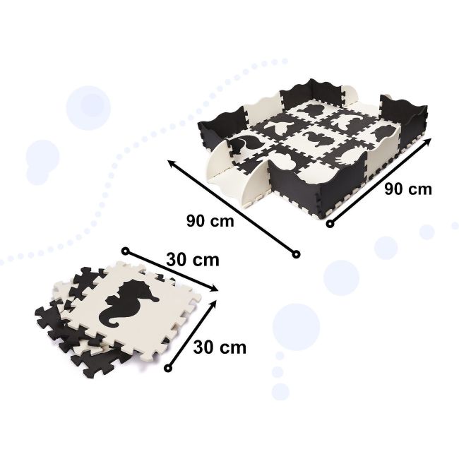 Covor puzzle cu laterale 25 piese Ikonka IK17566 BBJIK17566_Negru/Gri/Bej