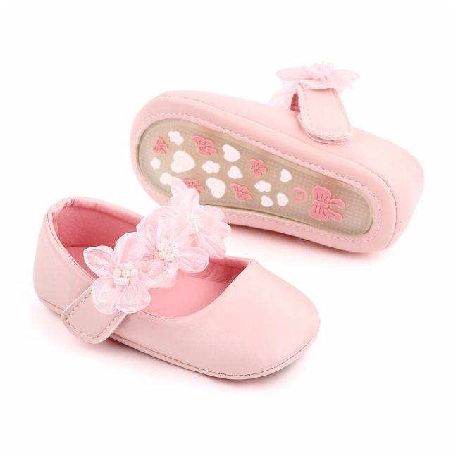 Pantofiori roz cu floricele din tulle MDD2521-2-p8.3-6 luni (Marimea 18 incaltaminte)