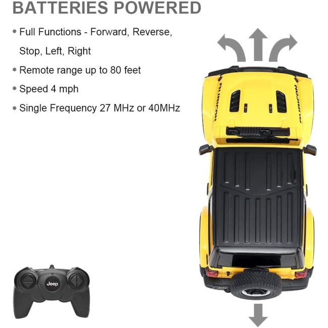 MASINA CU TELECOMANDA JEEP WRANGLER RUBICON GALBEN CU SCARA 1 LA 24 VIVRas79500_Galben