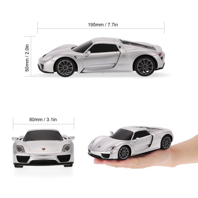 MASINA CU TELECOMANDA PORSCHE 918 SPYDER ARGINTIU CU SCARA 1 LA 24 VIVRas71400_Argintiu